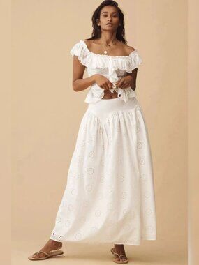 Anthropologie Forever That Girl Eyelet Midi Skirt Sz Small